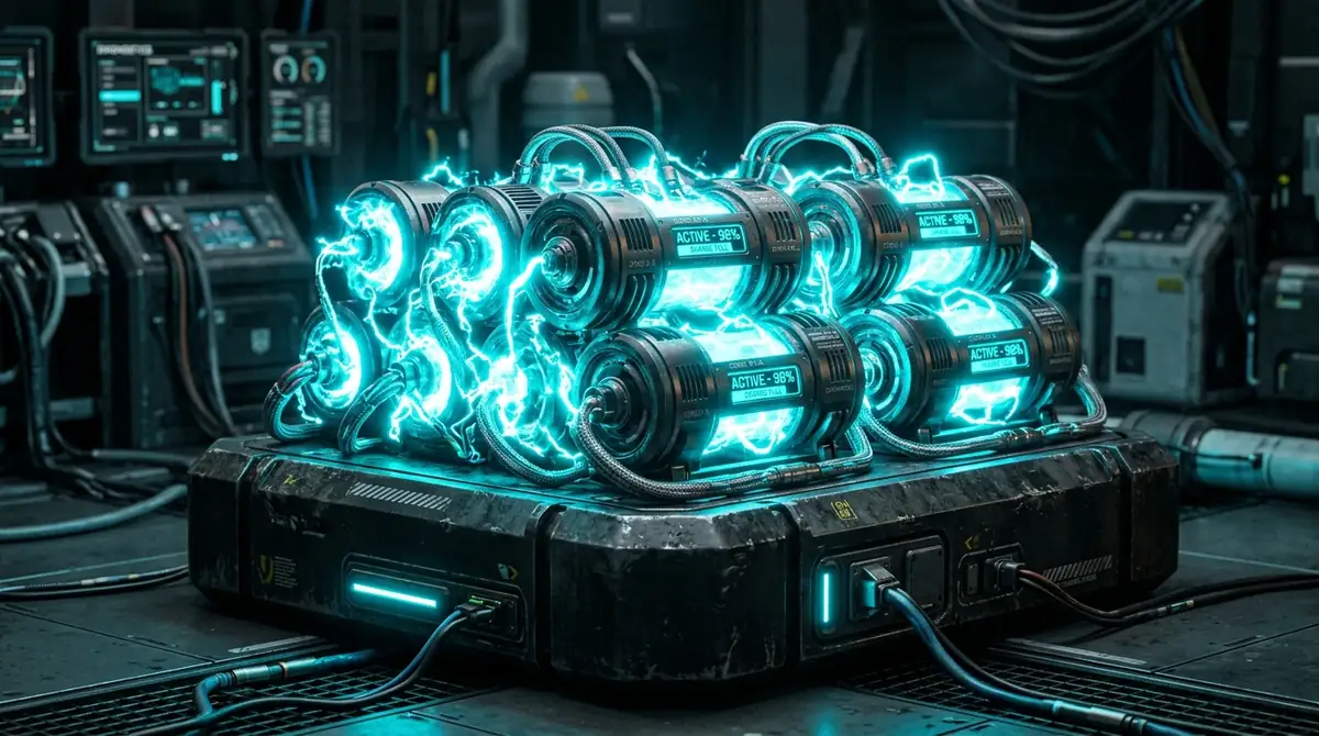 High-tech glowing sci-fi battery cells